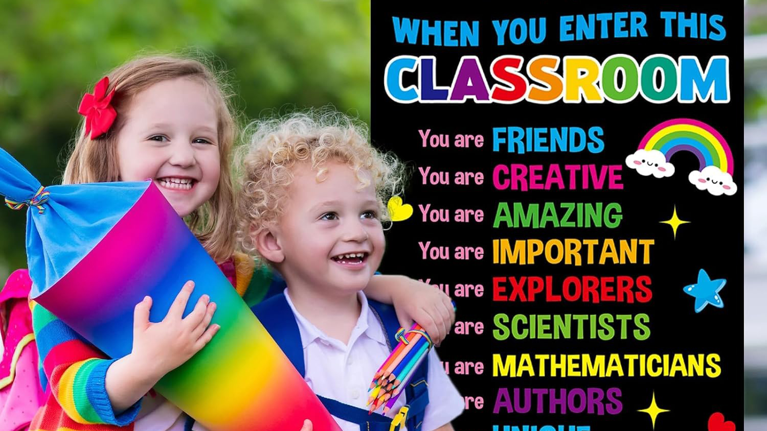 Wiooffen When You Enter This Classroom Door Cover Affirmation Station Empowerment Door Decor Motivational Hanging Banner Decor Back to School Front Door Porch Sign Classroom Welcome Photo Background